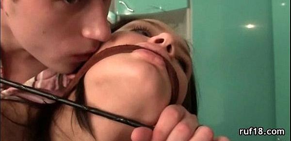  boy gives his submissive teen girlfriend a hard open handed spanking